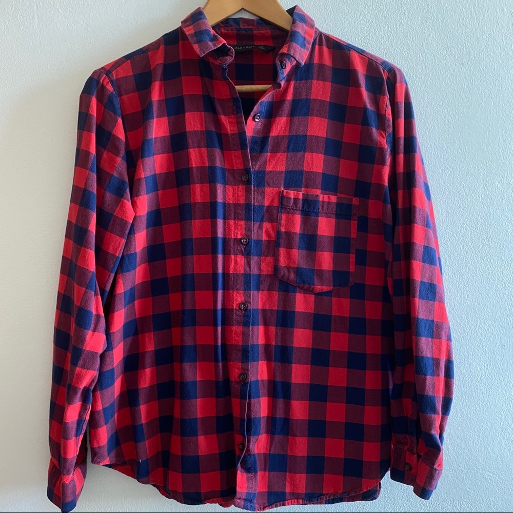 Zara Plaid Loose Fitting Long Sleeve Shirt XL